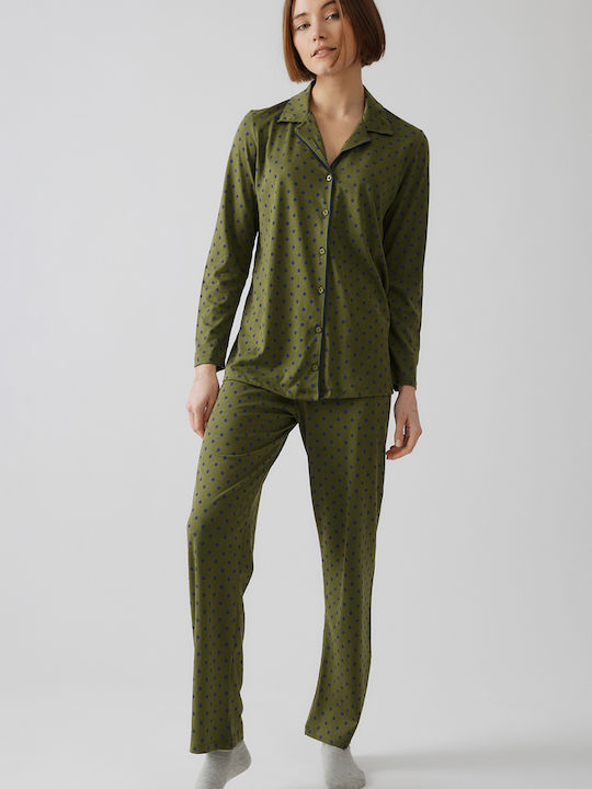 Minerva Winter Damen Pyjama-Set Olive