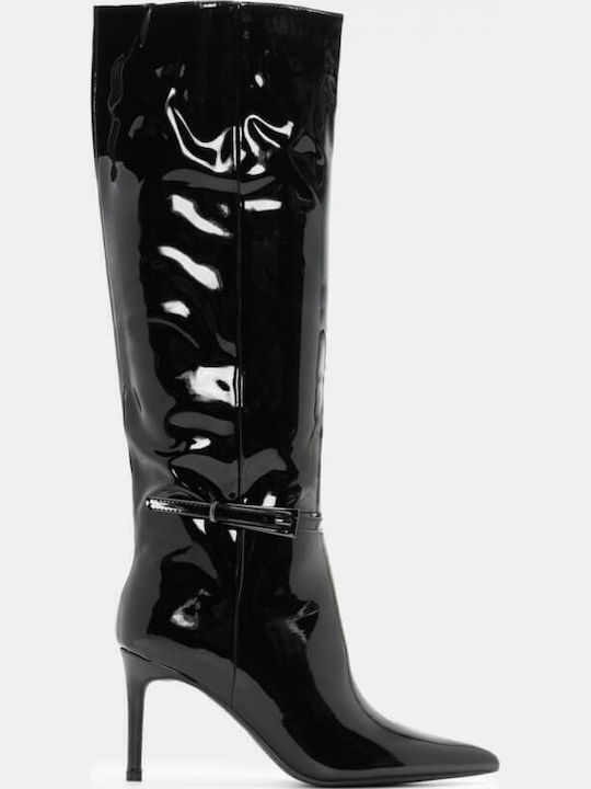 Damenstiefel aus Lackleder mit Hohem Absatz Schwarz
