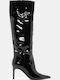 Damenstiefel aus Lackleder mit Hohem Absatz Schwarz