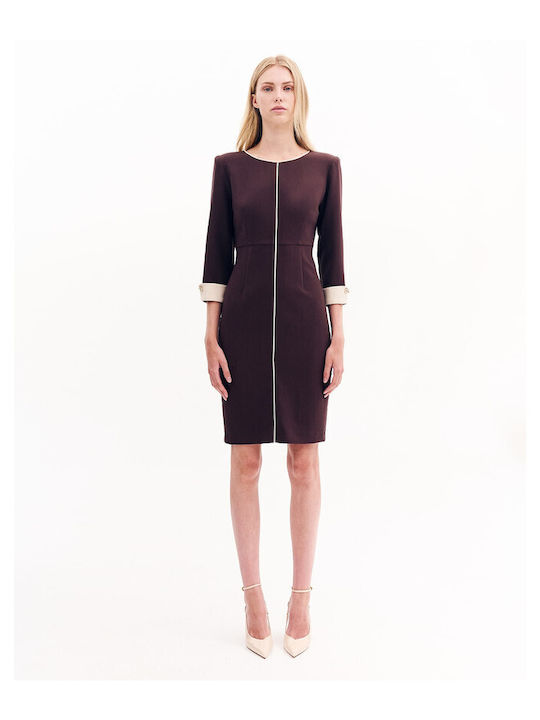 Midi Shirt Dress with 3/4 Sleeve Brown