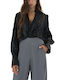 Women's Silky Long Sleeve Shirt Grey-Black