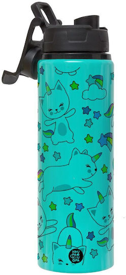 Koupakoupa Cats Sticlă Pentru Copii Unicorni Din Aluminiu Cu Capac Cu Filet Antivărsare Turcoaz 850ml