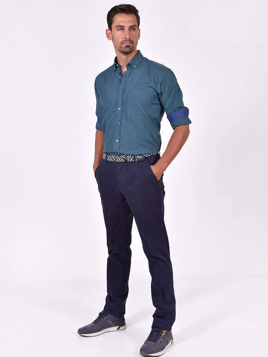 Long-sleeved Cotton Shirt Checked Green/Blue