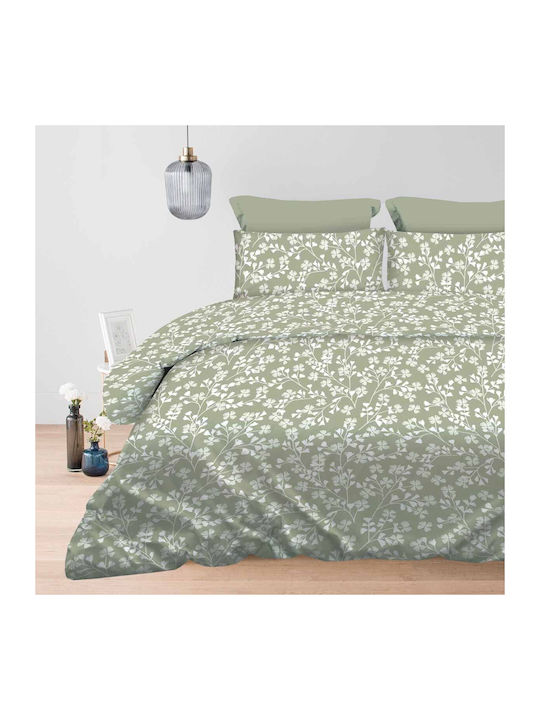 Astron Italy Bettbezug-Set Baumwolle Übergröße mit 2 Kissenbezügen 230x250 Daisy Olive