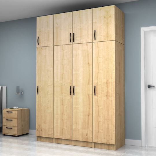 Vivian Τετράφυλλη Ντουλάπα με Πατάρι 160x51.8x240cm Φυσικό Οξιάς