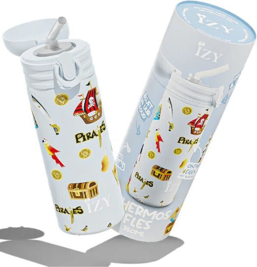 Yoko Design Kids Water Bottle Thermos Pirates Stainless Steel with Screw Cap Non Spill Blue 350ml