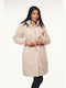 Women's Long Lifestyle Jacket for Winter with Hood Ecru