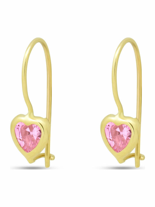Goldene Kinderohrringe K9 Herzen Zirkon