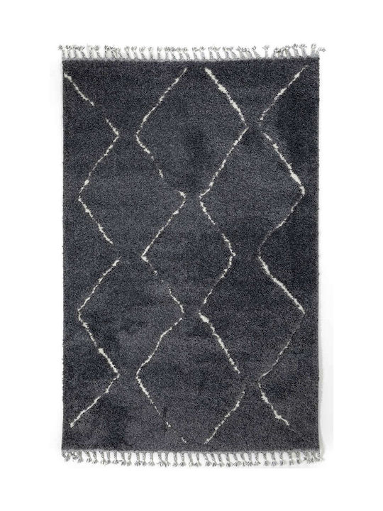 Ezzo Soffice B600AX2 Teppich Rechteckig Zottelig Synthetisch,Polyester/Cotton/Leather mit Fransen Anthracite