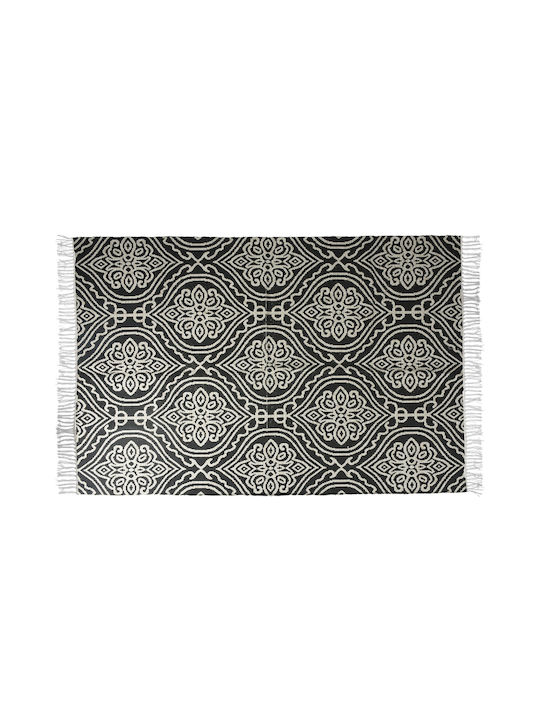 Zaros Damask Teppich Rechteckig Baumwolle mit Fransen Black