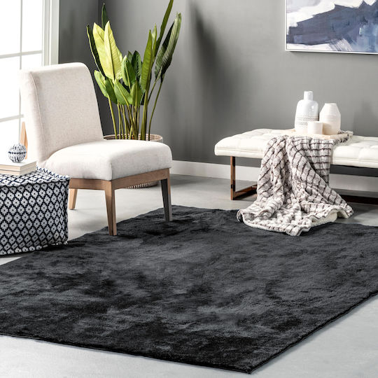 Saray Home Match 2 Colour Anti-slip Rug Rectangular Shaggy Furry Black