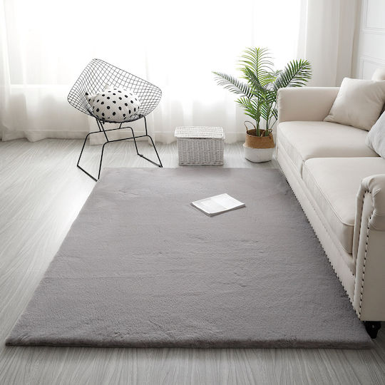 Beauty Home Art 9643 Противоплъзгащо Килим Правоъгълена Shaggy Furry Сив