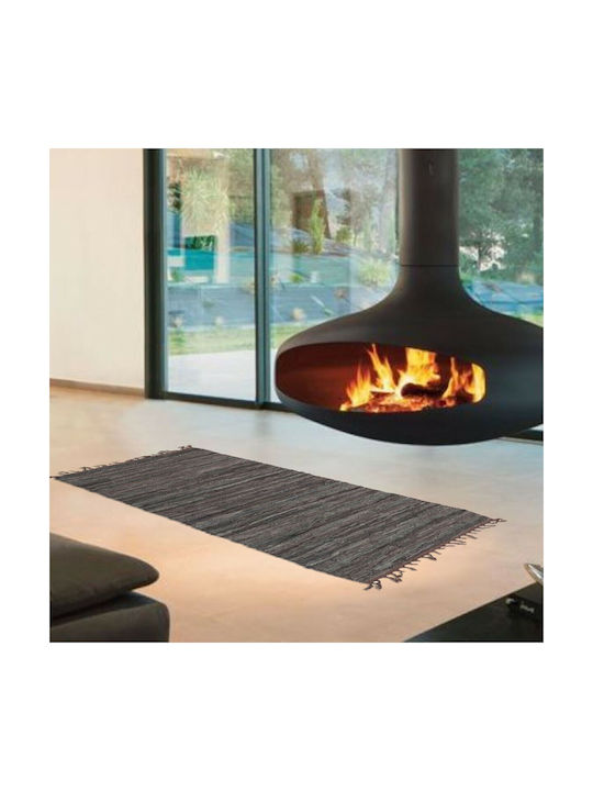 San Lorentzo Leather Flat Rug Outdoor Rectangular Leather with Fringes Coffee