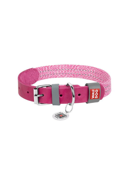 Dog Collar Made Natural Leather Recycled Cotton Qr Code Waudog Classic Size M Pink