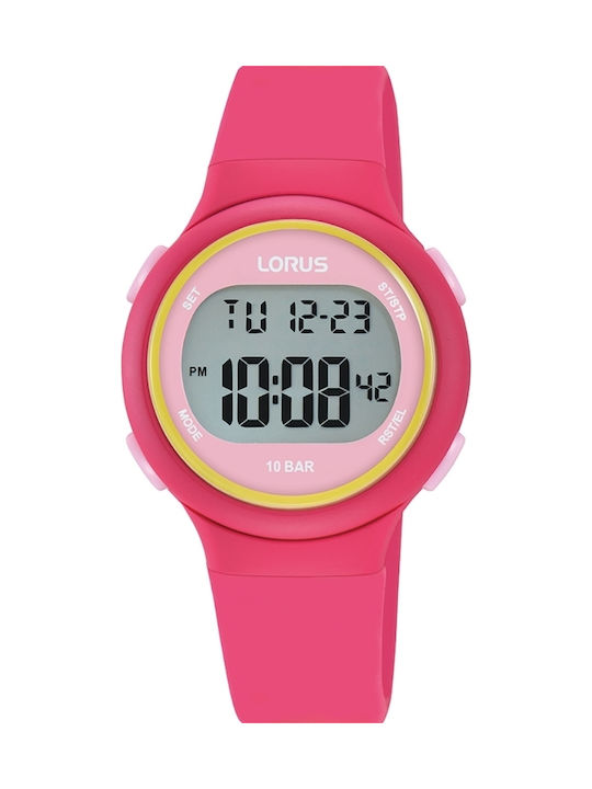 Lorus Дигитален Дамски Часовник 32mm Хронограф Кварцов с Розова Каучукова Каишка
