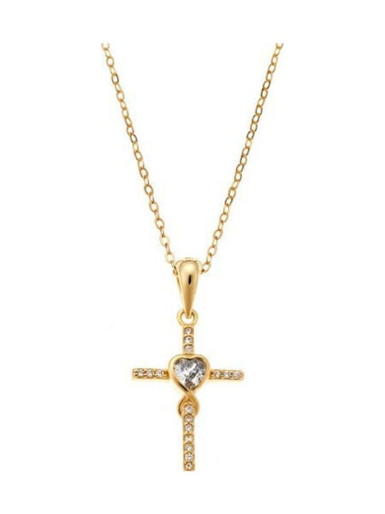 Senza Women's Cross from Gold Plated Silver wit...
