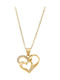 Senza Necklace Double with design Heart from Gold Plated Silver with Zircon
