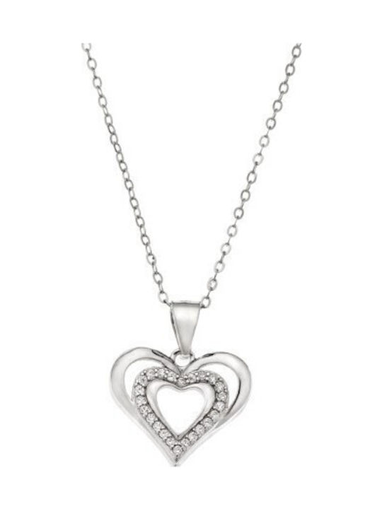 Senza Necklace Double with design Heart from Silver with Zircon