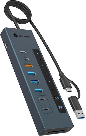 Icy Box Hub 11 Θυρών USB 3.2 με σύνδεση USB-A Γκρι
