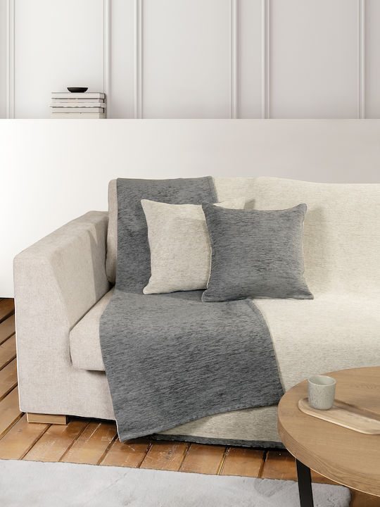 Nima Caldo Armchair Throw 2 Sides Chenille 180x180cm Gray Ecru