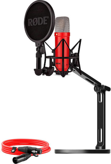 Rode NT1 Signature Set Microfon Condensator XLR Montat Pe Amortizoare Pentru Vocală În Culoare Roșie +Cablu XLR+Braț De Studiou Pentru Birou