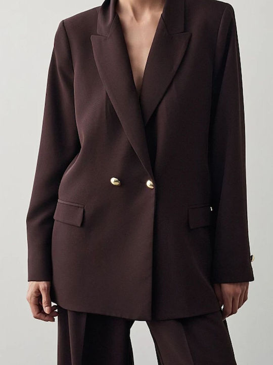 BSB Women's Double Breasted Blazer Chocolate