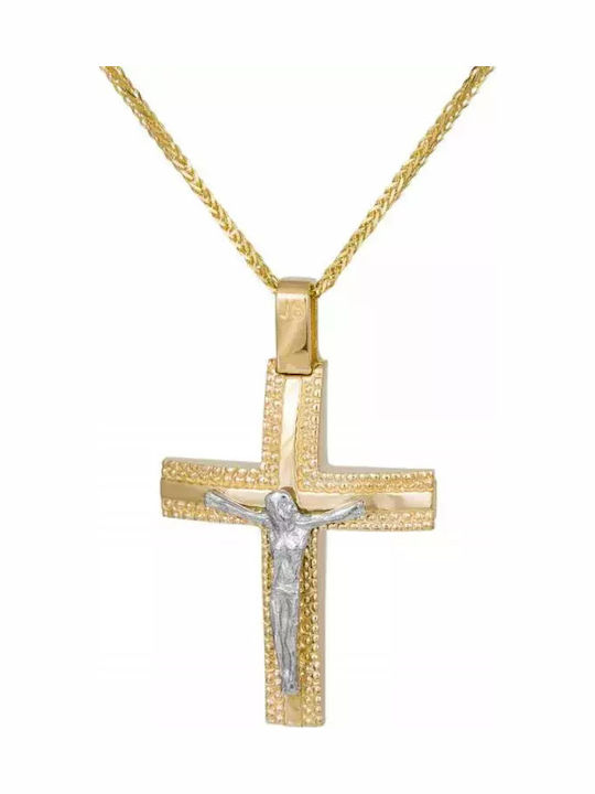 Herren Gold Kreuz 14K mit dem Gekreuzigten mit Kette