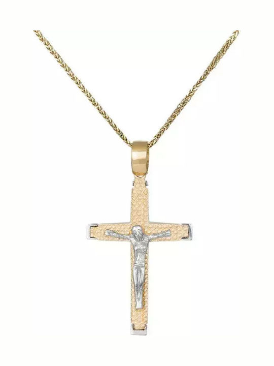 Men's Gold Cross 14K Double Sided with the Crucified with Chain