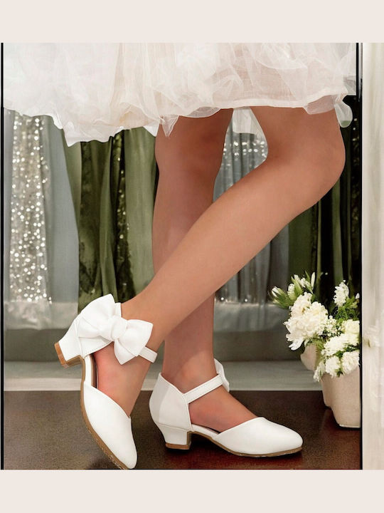 Kids Leather Ballerinas with Hoop & Loop Closure White