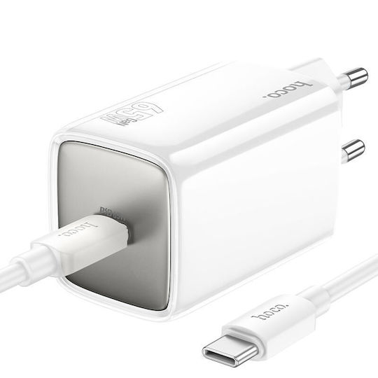 Hoco Φορτιστής GaN με Θύρα USB-C και Καλώδιο USB-C - USB-C 65W Power Delivery Μπλε (N48)