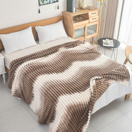 My Home Luxury Κουβέρτα Fleece Υπέρδιπλη 220x240εκ. Εκρού - Σκούρο Καφέ