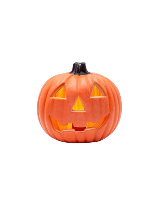 Φωτιζομενη Πορτοκαλι Κολοκυθα Halloween Σχεδιο Σκαλιστο Προσωπο Μπαταριας 2xaa 6 Θερμα Λευκα Led 20x15x19cm Ip20