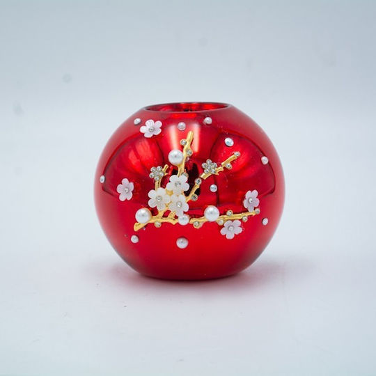 Kerzenleuchter Rot Weiße 3D Blumen 8,5x10cm