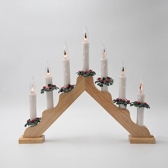 Holz Kerzenleuchter Brücke Erdfarben Braun 40x4,8x33,8cm