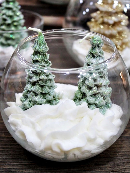 Glass 12 X 9cm Composition 2 Green Trees Scented Soy Candle White Musk