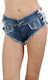 Pantaloni Scurți Mini Din Denim Sexy Cu Șireturi Franjurate