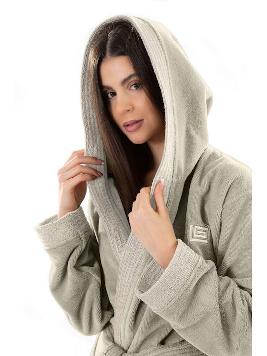 Guy Laroche Monogram Bathrobe Hooded Khaki