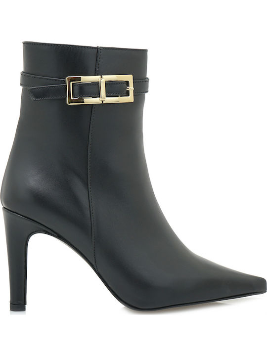 Leather Women's Ankle Boots with High Heel Black