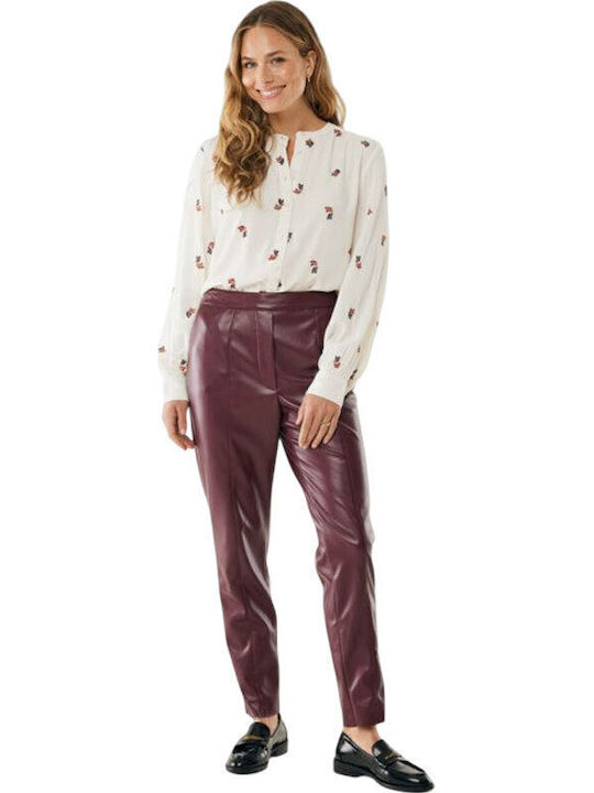 Women's Fabric Trousers Straight Line Dark Red