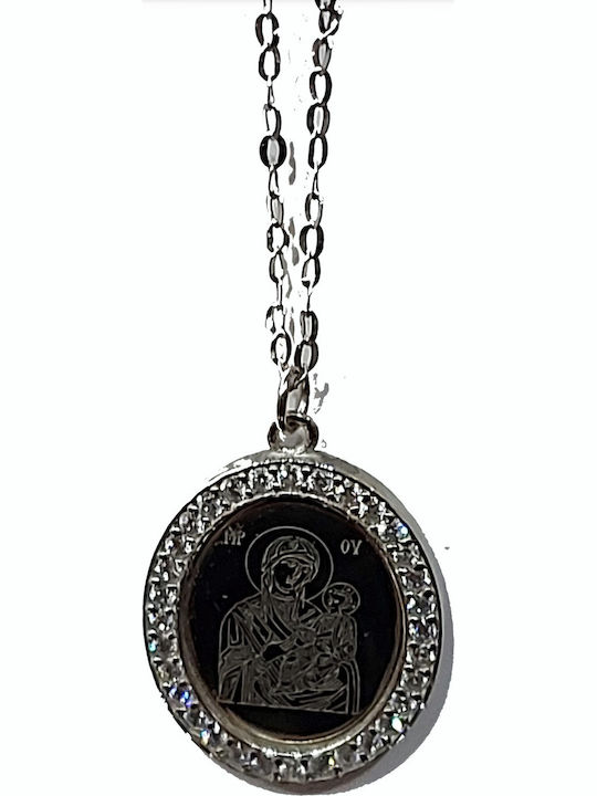 Halskette Talisman Göttliche Mutter aus Silber mit Zirkon Schwarz