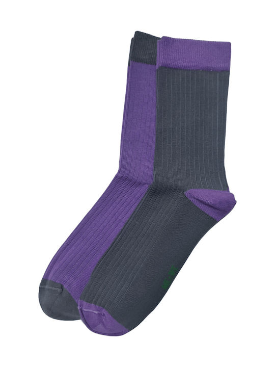ME-WE Women's Solid Color Socks Purple/Grey 2Pack