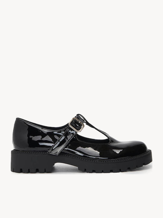 Черни Loafers Mary Jane Гланцова Текстура