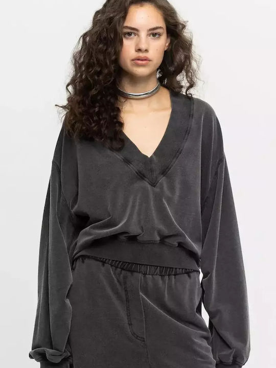 Women's Sweater Cotton with V Neckline Black, Grey
