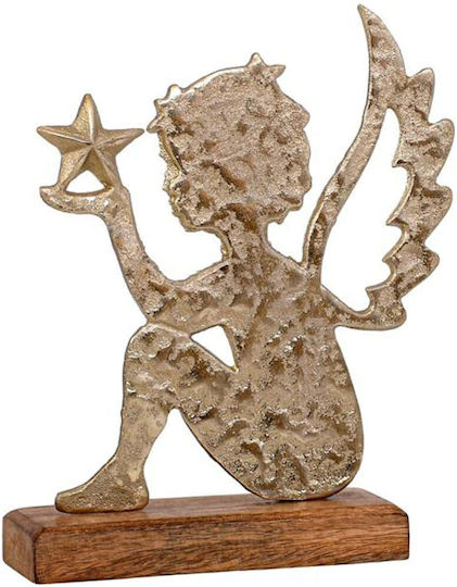 Fylliana Figurină De Crăciun Din Aluminiu Îngeraș Cu Bază Din Lemn Fylianna Fl1723 Culoare Auriu 19x5x24cm