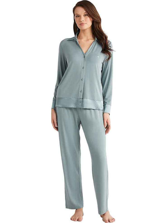 Penye Mood Winter Damen Pyjama-Set Dark Green