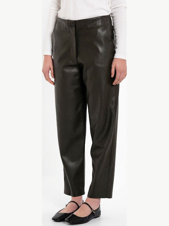 Women's Fabric Capri Trousers Regular Fit Dark Brown