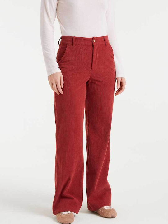 Women's High-waisted Fabric Trousers Straight Line Brown