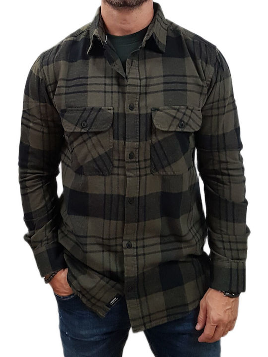 Rebase Long-sleeved Shirt Checked Black Khaki