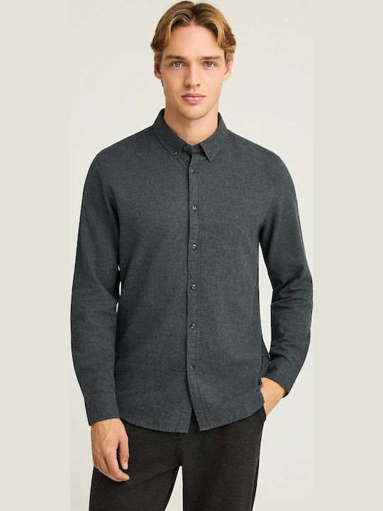 Funky Buddha Long-sleeved Cotton Shirt Gray