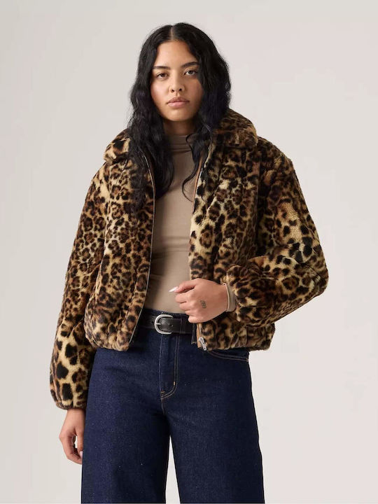 Elle Μακρύ Γυναικείο Μπουφάν για Χειμώνα Muriel Faux Leopard